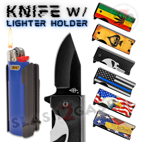 Spring Assisted Folding Pocket Knife Lighter Holder 2.625" - Asst. colors