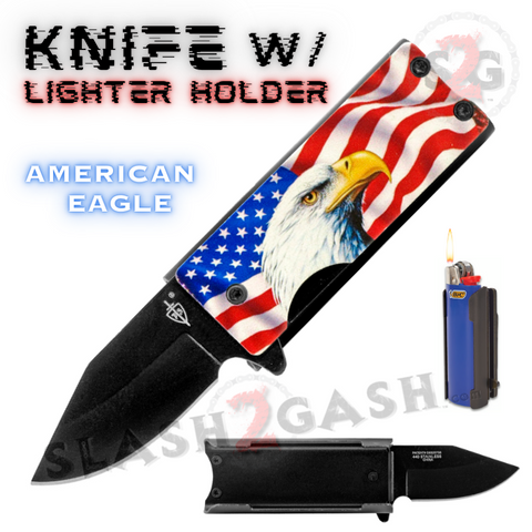 Spring Assist Pocket Knife Lighter Holder 2.625" - Eagle Flag