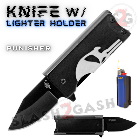 Spring Assist Pocket Knife Lighter Holder 2.625" - Punisher