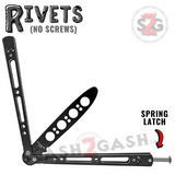 Black Balisong Trainer Practice Butterfly Knives Riveted Training Blade Safe Dull with Spring Latch Stainless Steel