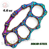 Skeleton Bones Brass Knuckles Duster Steel Paperweight - Rainbow Bones