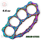 Skeleton Bones Brass Knuckles Duster Steel Paperweight - Rainbow Bones