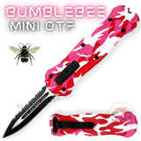 California Legal Mini Out The Front Knife Small Automatic Switchblade Knives - Pink Camouflage serrated Bumble Bee