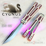 Cygnus Butterfly Knife Clone Balisong TIANQI - Pink White Aluminum w/ G10 Trainer