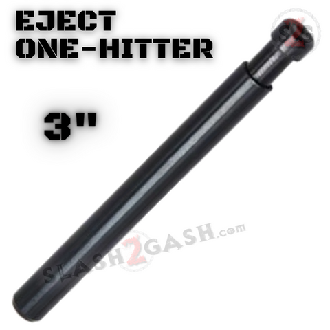 Metal Cigarette Shape One Hitter w/ Eject Dug Out - Black 3" Smoking Pipe