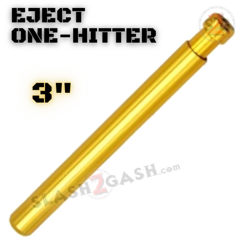 Metal Cigarette Shape One Hitter w/ Eject Dug Out - Gold 3" Smoking Pipe