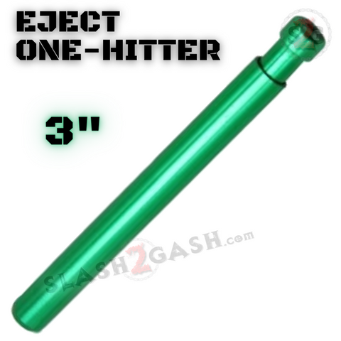 Metal Cigarette Shape One Hitter w/ Eject Dug Out - Green 3" Smoking Pipe