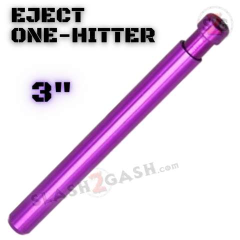 Metal Cigarette Shape One Hitter w/ Eject Dug Out - Purple 3" Smoking Pipe
