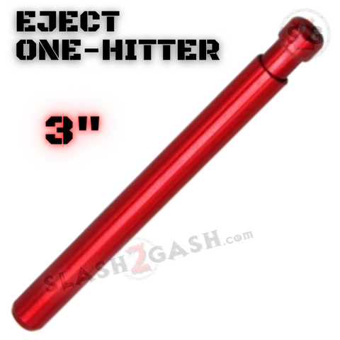 Metal Cigarette Shape One Hitter w/ Eject Dug Out - Red 3" Smoking Pipe