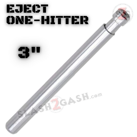 Metal Cigarette Shape One Hitter w/ Eject Dug Out - Silver 3" Smoking Pipe