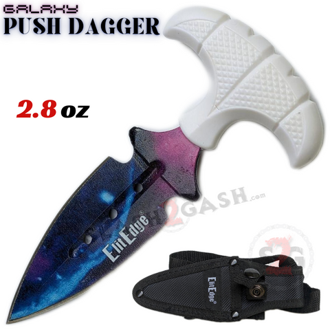 ElitEdge Palm Push Knife Dagger Fixed Blade Stainless Steel with Leg Holster - Galaxy Finish