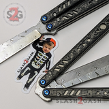 Rep clone Damascus Carbon Fiber Balisong Blue Screws Pivots FrankenREP Butterfly Knife TITANIUM