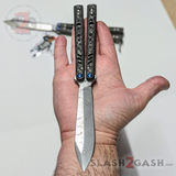 Rep clone Damascus Carbon Fiber Balisong Blue Screws Pivots FrankenREP Butterfly Knife TITANIUM
