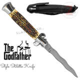 Italian Stiletto Automatic Knife KRISS Switchblade - Snake Blade Wavy, Stag Antler