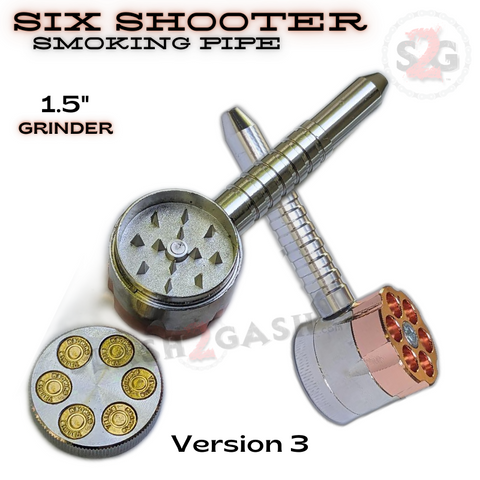 Six Shooter Rotating Revolver Smoking Bullet Metal Pipe With Grinder - Version 3