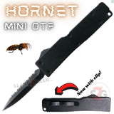Double Edge Serrated Mini Out The Front Knife with Clip Small Automatic Key Chain Knives California Legal - Black Hornet