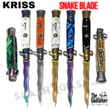 Godfather Stiletto Automatic Knife KRISS Switchblade - Snake Blade Wavy Gold Rainbow Silver