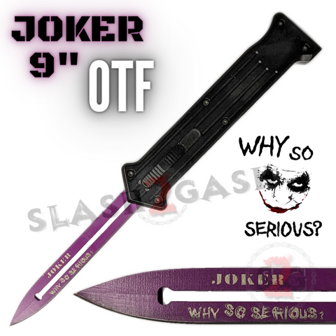 JOKER OTF Knife 9" Auto Switchblade Dagger Why So Serious - Purple Blade