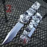 Lightning OTF Knife D/A Zombie Skulls Automatic Switchblade - Tanto Serrated