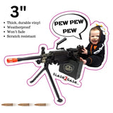 S2G Sticker Machine Gun Baby Vinyl Decal for Gun Case 3" Pew Pew Pew Funny Outdoor