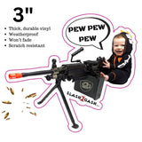 S2G Sticker Machine Gun Baby Vinyl Decal for Gun Case 3" Pew Pew Pew Funny Outdoor