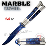 Blue Marble Butterfly Knife Pearl Swirl Single Edge Plain Balisong Acrylic Inserts