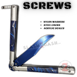 Blue Marble Butterfly Knife Pearl Swirl Single Edge Plain Balisong Acrylic Inserts