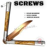 Marble Butterfly Knife Pearl Swirl Single Edge Balisong - Burnt Orange Bowie Sharp