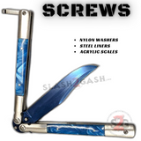 Marble Butterfly Knife Pearl Swirl Single Edge Balisong - Light Blue Bowie Sharp