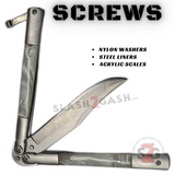 White Marble Butterfly Knife Pearl Swirl Single Edge Balisong - Bowie Sharp