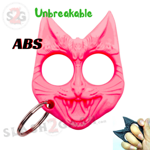 Cat Keychain Neon Pink Self Defense Knuckles My Kitty  Evil Cat Keychain ABS Plastic - Light Pink