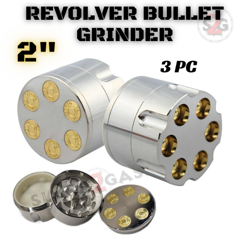 Revolver Bullet Herb Grinder Tobacco Mill Marijuana Grinder - 3 Parts 2 Sizes 40mm 50mm