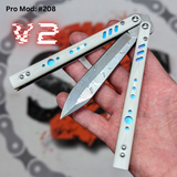 Replicant clone Balisong V2 Butterfly Knife White G10 Damascus Rainbow Fade Titanium S2G 208