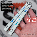 Replicant clone Balisong V2 Butterfly Knife White G10 Damascus Rainbow Fade Titanium S2G
