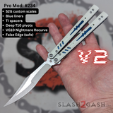 Replicant Clone Butterfly Knife V2 Balisong White Blue S2G Nightmare Recurve Franken Rep 234