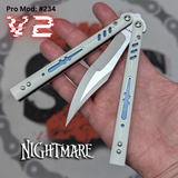 Replicant Clone Butterfly Knife V2 Balisong White Blue S2G Nightmare Recurve Franken Rep 234