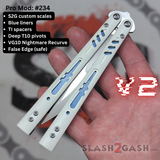 Replicant Clone Butterfly Knife V2 Balisong White Blue S2G Nightmare Recurve Franken Rep 234