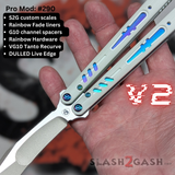 Replicant Balisong clone V2 Franken REP Butterfly Knife S2G White G10 Rainbow Fade Tanto Recurve 290