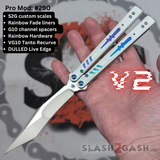 Replicant Balisong clone V2 Franken REP Butterfly Knife White G10 Rainbow Fade Tanto Recurve 290