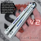 Replicant Balisong clone V2 Franken REP Butterfly Knife S2G White G10 Rainbow Fade Tanto Recurve 290
