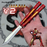 Replicant Clone Butterfly Knife Franken REP Balisong V2 Red Gold Iron Man custom S2G scales 375