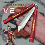 Replicant Clone Butterfly Knife Franken REP Balisong V2 Red Gold Iron Man custom S2G scales 375