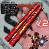 Replicant Clone Butterfly Knife Franken REP Balisong V2 Red Gold Iron Man custom S2G scales 375