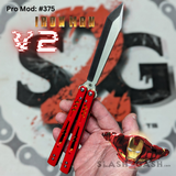 Replicant Clone Butterfly Knife Franken REP Balisong V2 Red Gold Iron Man custom S2G scales 375