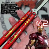 Replicant Clone Butterfly Knife Franken REP Balisong V2 Red Gold Iron Man custom S2G scales 375