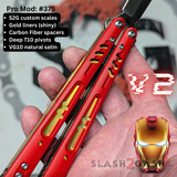 Replicant Clone Butterfly Knife Franken REP Balisong V2 Red Gold Iron Man custom S2G scales 375