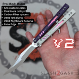 Replicant Clone Butterfly Knife V2 Balisong Purple White S2G Nightmare Recurve 480 Franken Rep