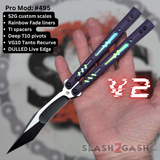 Replicant Balisong clone V2 Franken REP Butterfly Knife S2G Purple G10 Rainbow Fade Tanto Recurve 495