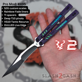 Replicant Balisong clone V2 Franken REP Butterfly Knife S2G Purple G10 Rainbow Fade Tanto Recurve 495