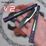 Replicant Balisong clone V2 Franken REP Butterfly Knife S2G Purple G10 Rainbow Fade Tanto Recurve 495